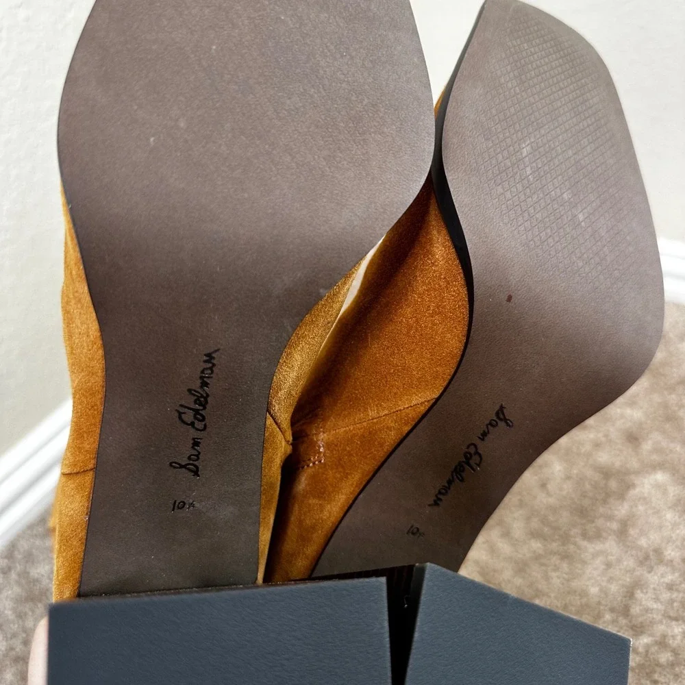 Sam Edelman Cognac Suede Square Toe Block Heel Ankle Boots Womens 10.5 M Western